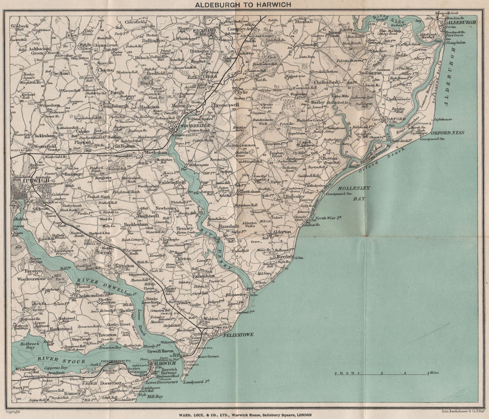 HAVEN PORTS/SOUTH SUFFOLK COAST. Felixstowe Harwich Ipswich Orfordness 1901 map